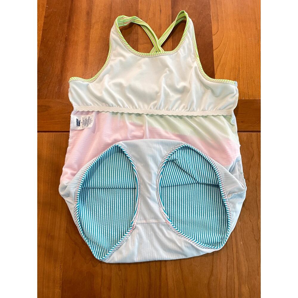 Lands End Girls One Piece Swimsuit Size 16 Colorblock Seersucker Stripe Swimwear - Picture 9 of 10